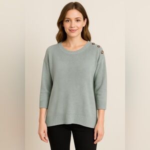 Tahari Linen Sweater Women's Small Sage Green Button Shoulder